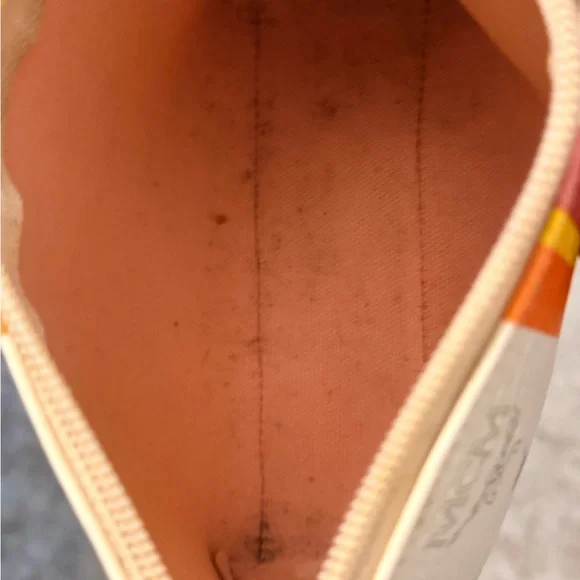 MCM White Leather Cosmetic Pouch with Pink, Orange & Yellow Stripes - Picture 6 of 6